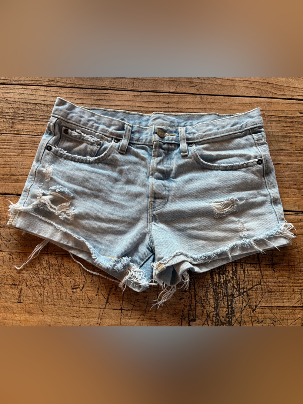 BDG Light Blue Distressed Denim Cutoff Shorts